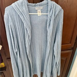 Barefoot Dreams Light Blue Ribbed Open-Front Hooded Women's Sweater 3x